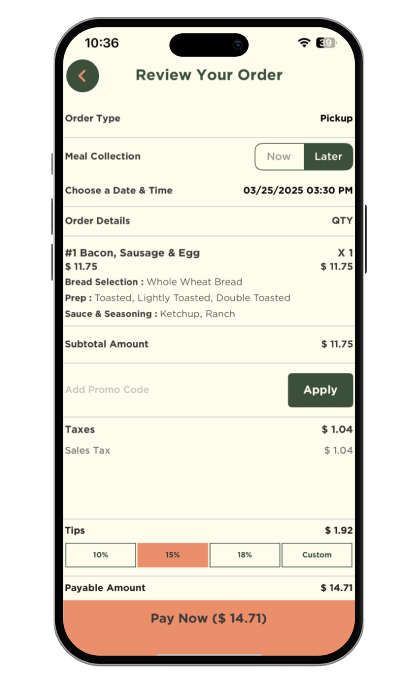 branded app checkout screen