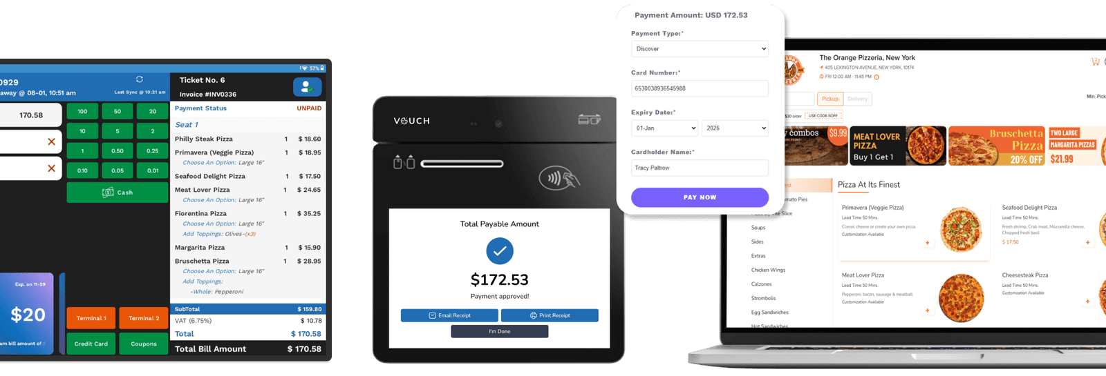vouch restaurant payment processing with customer display