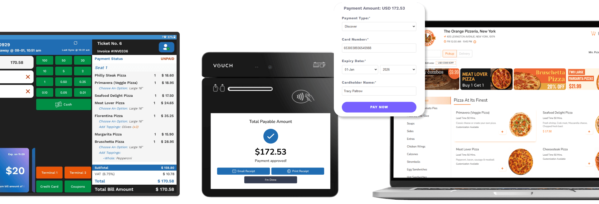 vouch restaurant payment processing with customer display